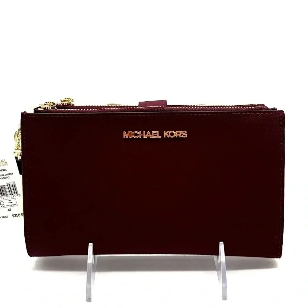 Michael Kors Large Double Zip Wallet Wristlet Dark Cherry (NWT)
